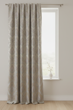Decorative Damask Paisley pattern with intricate designs with Scotch Mist Background as a Curtain Panel