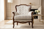 Decorative Damask Paisley pattern with intricate designs with Scotch Mist Background on a Chair