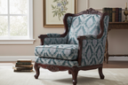 Decorative Damask Paisley pattern with intricate designs with Teal Blue Background on a chair
