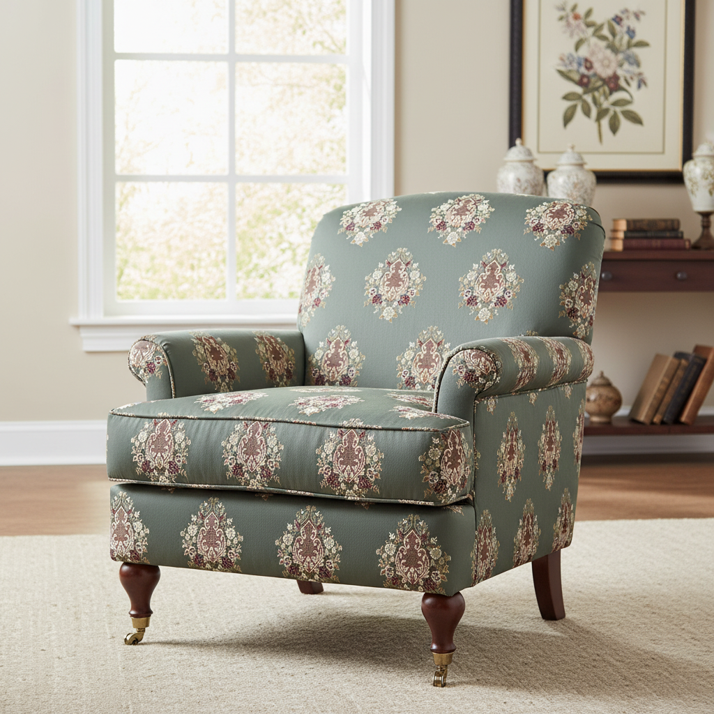 Decorative pattern with floral damask motif medallion elements on a Teal Blue background furniture