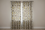 Embroidered Yellow floral pattern on fabric on curtain panels